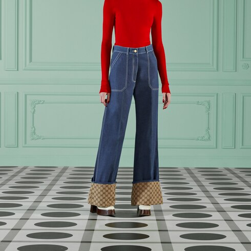 Denim trouser with GG cuff in Blue Ready-to-wear | GUCCI® SI