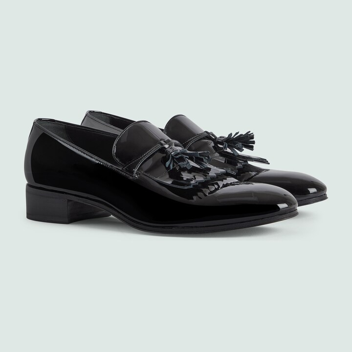 Men's loafer with tassel in black patent leather GUCCI® US