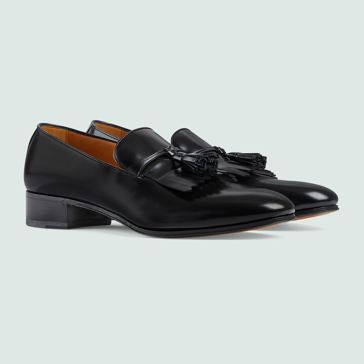 Men's loafer with tassel in black leather GUCCI® US