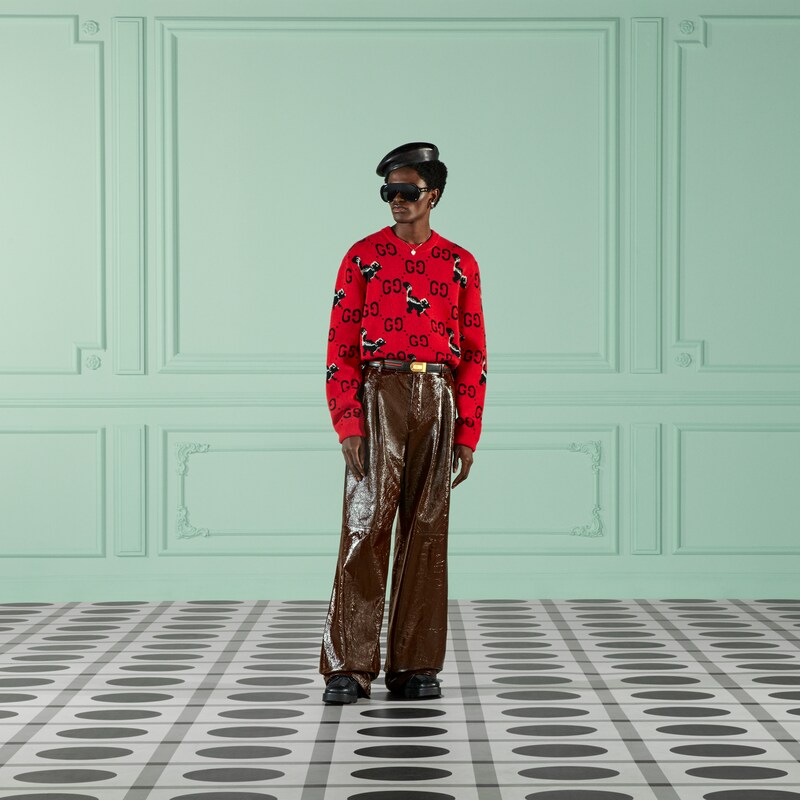 GG and skunk wool knit sweater in red 