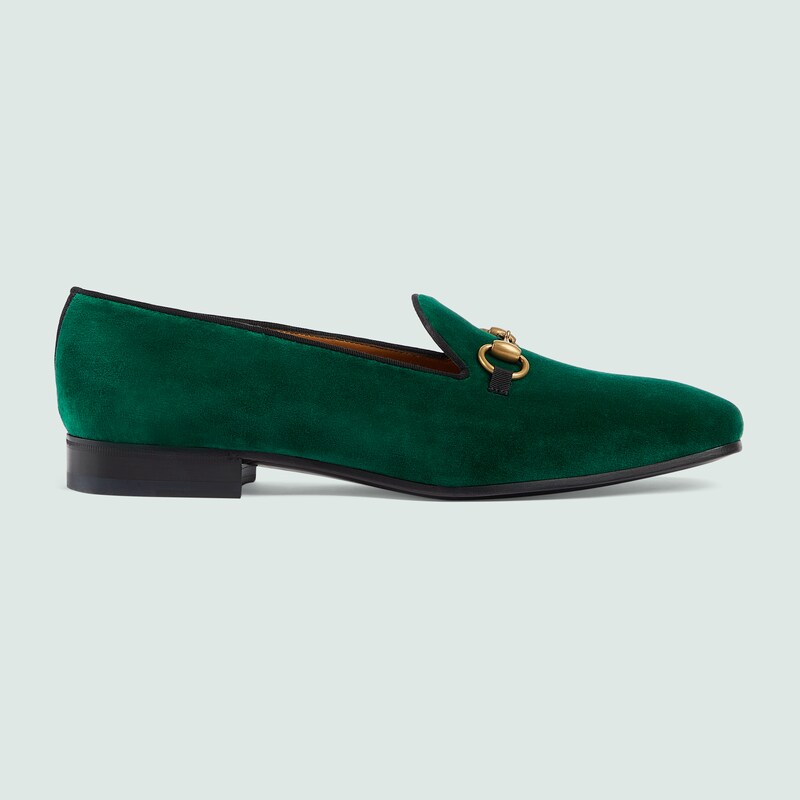 Men's loafer with Horsebit in green velvet | GUCCI® NO