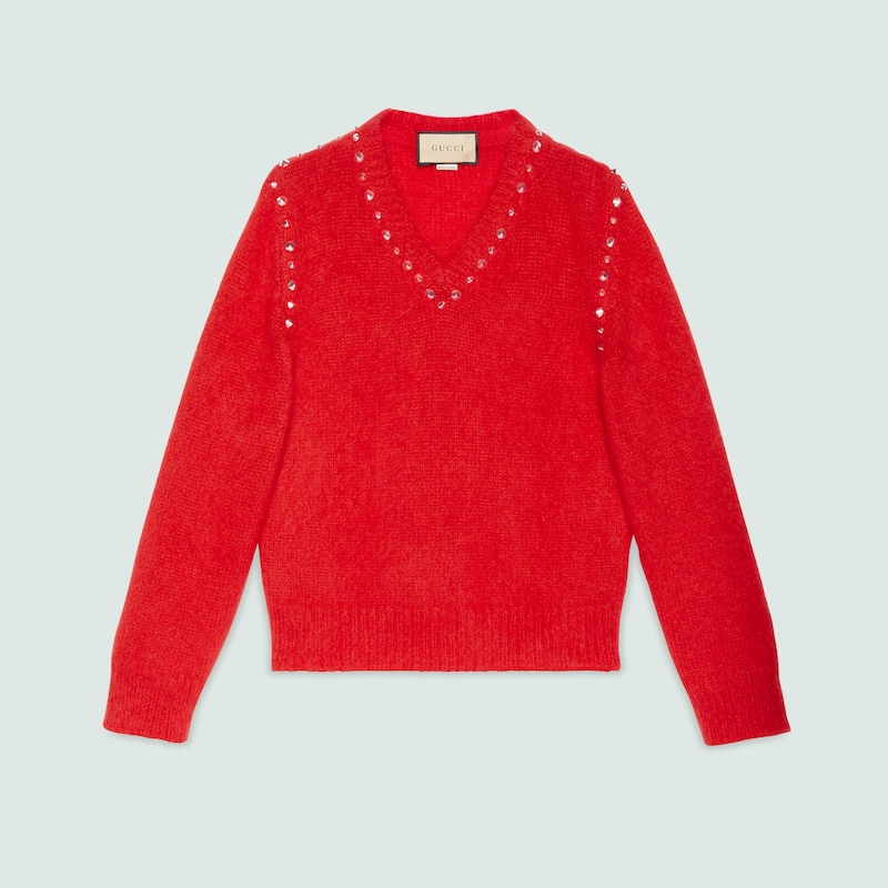 Mohair sweater with studs in red 
