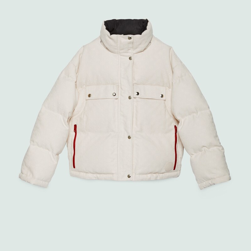 GG cotton canvas puffer jacket in off white GUCCI® US