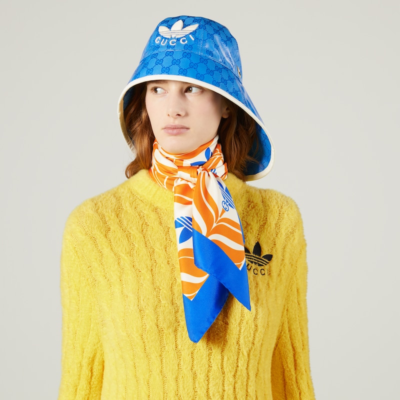 adidas x Gucci silk scarf in light orange and blue | GUCCI® GR