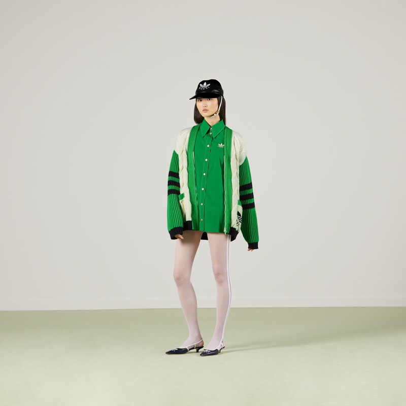 adidas x Gucci ミックス ウールニット カーディガン アイボリー 