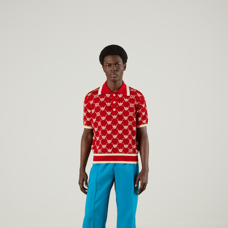 adidas x Gucci GG トレフォイル ポロシャツレッド＆アイボリー 