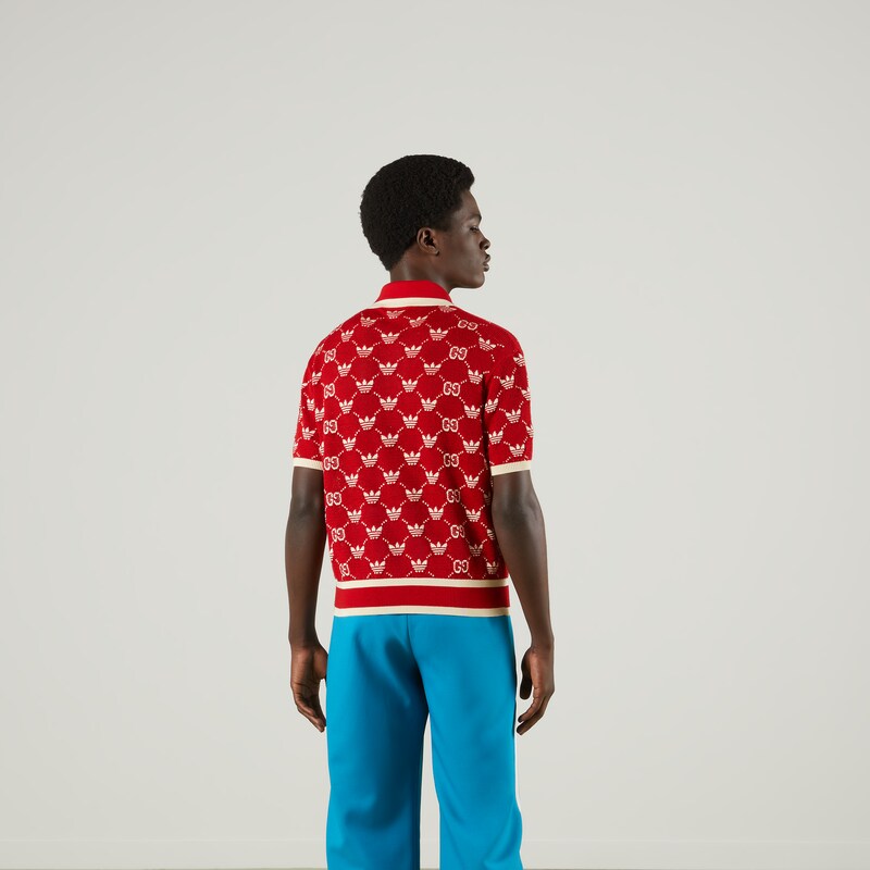 adidas x Gucci GG Trefoil polo shirt in red and ivory | GUCCI® Australia