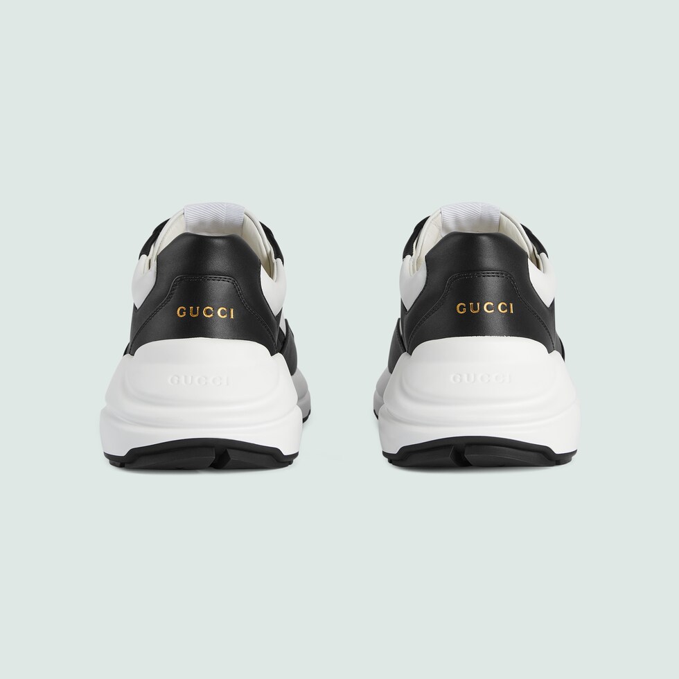 Men's Rhyton sneaker in black and white leather | GUCCI® SE