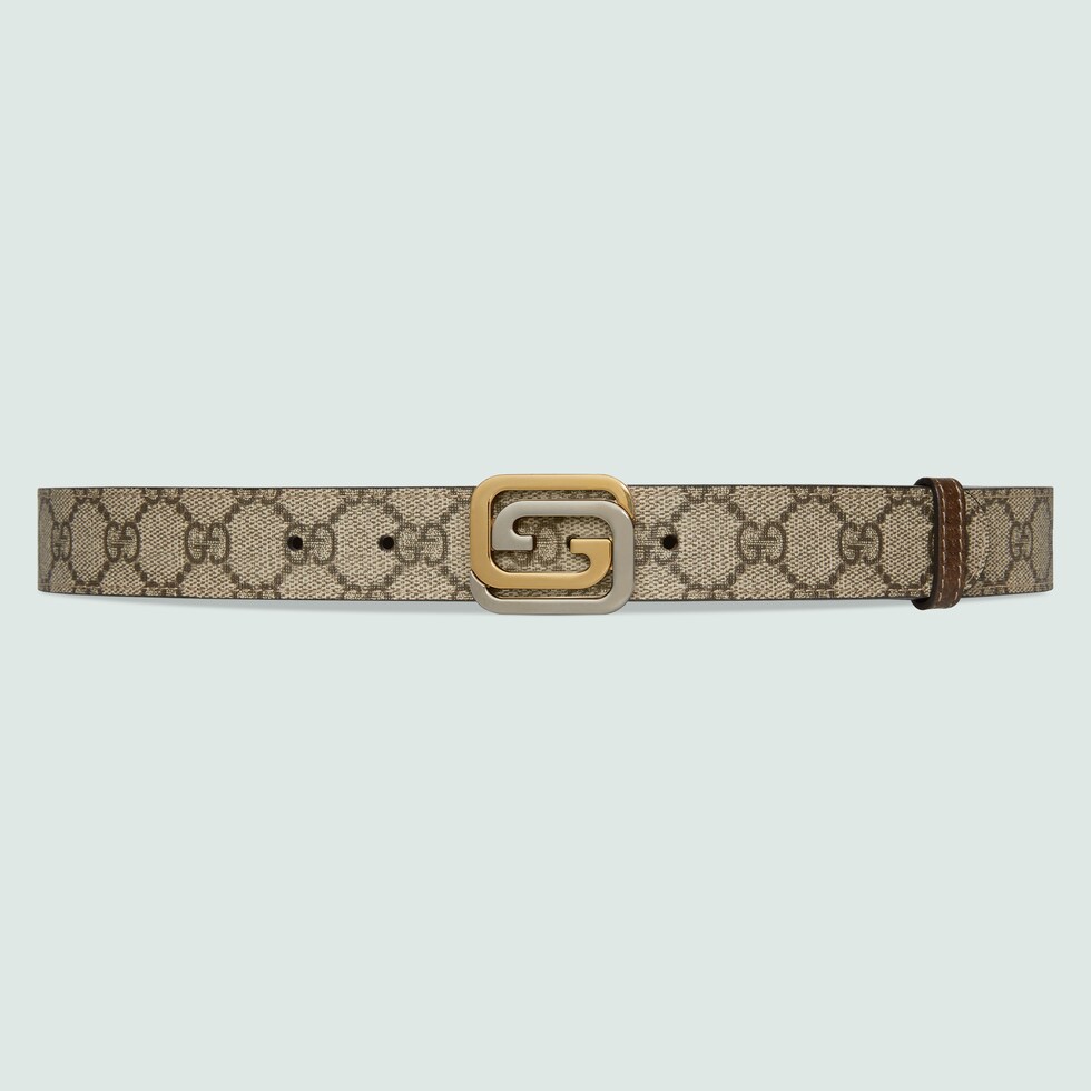INTERLOCKING G BLACK SILVER BUCKLE 40MM BEIGE CANVAS