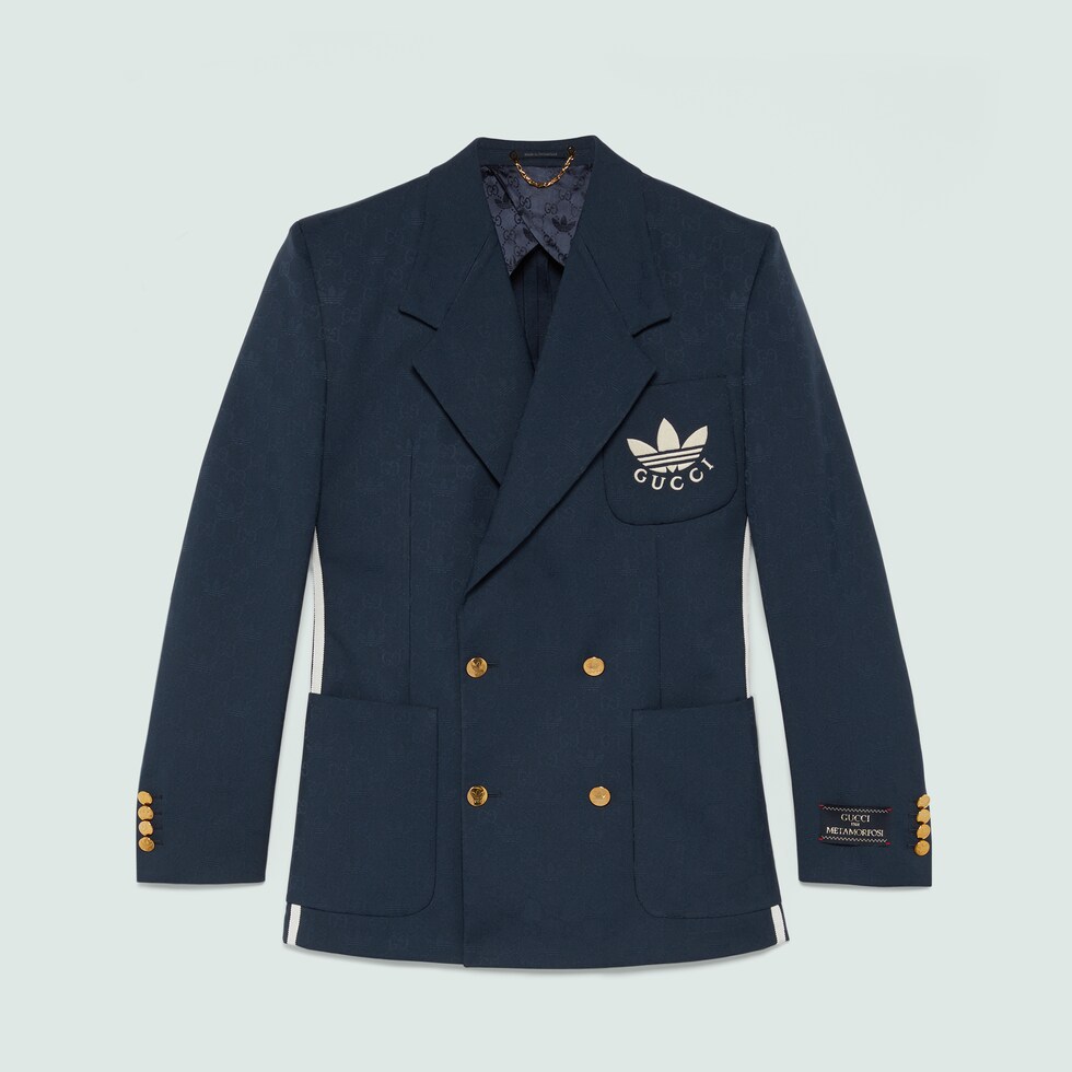 Классический пиджак из полиэстера adidas x Gucci inтемно-синий | GUCCI ...
