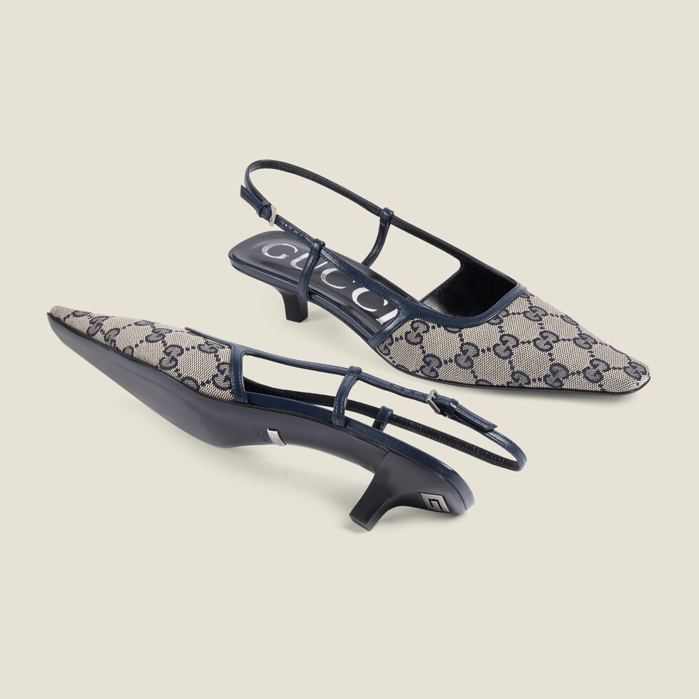 Women's GG slingback pump in beige and blue Supreme GUCCI® US
