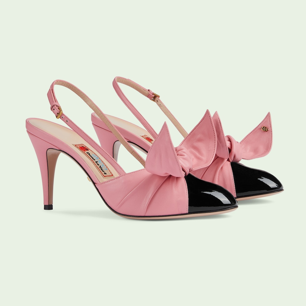 GG MID-HEELED SLINGBACK 4.5 CM IN FUSICA PINK GLOSSY CALFSKIN WITH GOLD HARDWARE