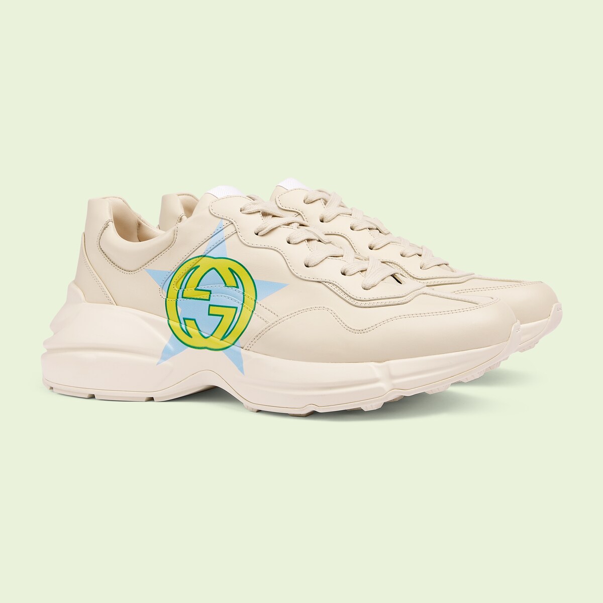 Gucci 520 Rython Star Men's Rhyton star print sneaker in ivory leather | GUCCI® Australia
