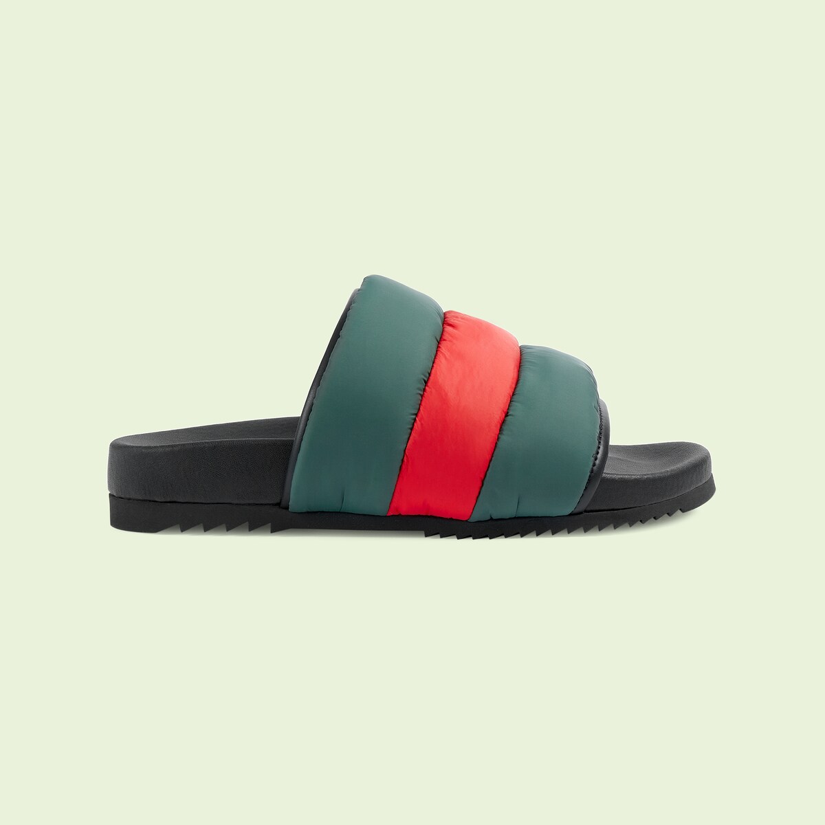 Women's padded Web slide sandal in green and red nylon GUCCI® BE