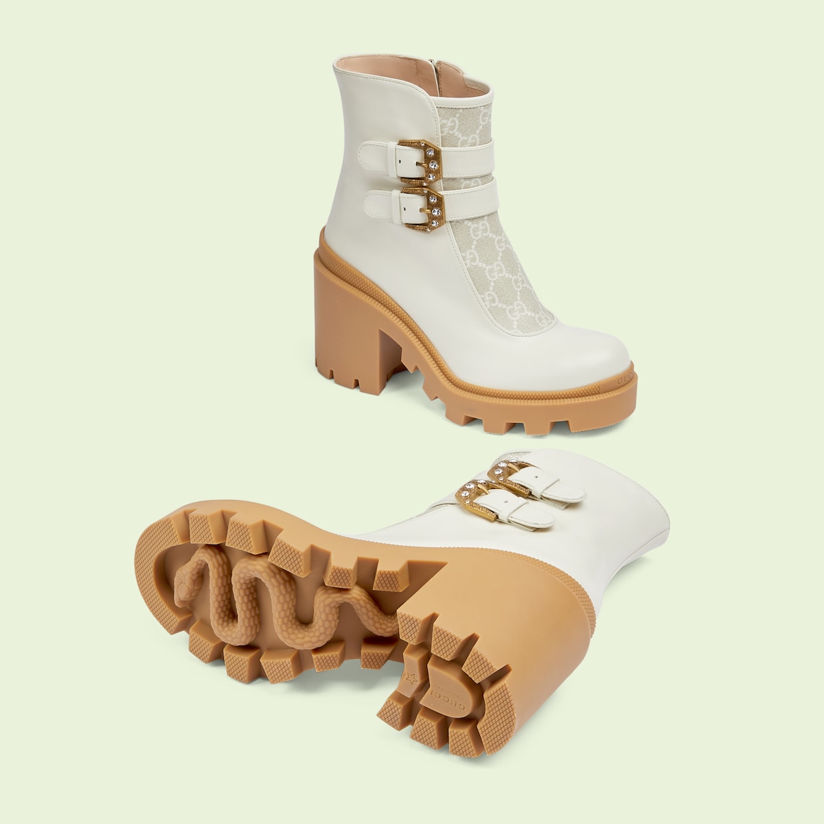Women's GG ankle boot with buckles in white leather GUCCI® PL