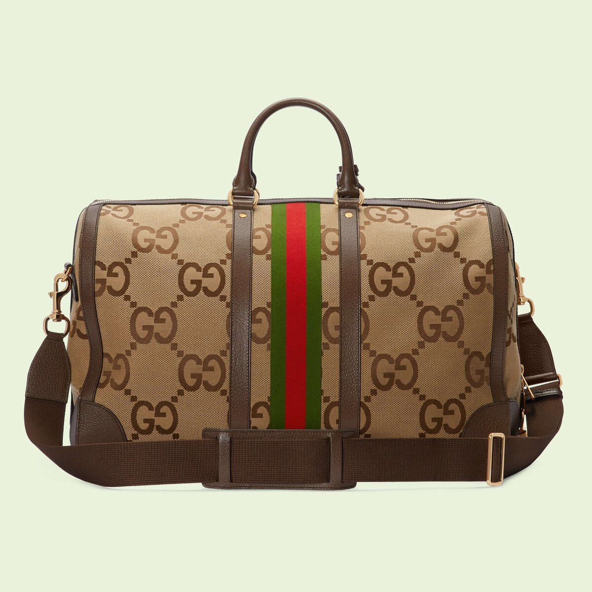 Jumbo GG large duffle bag in camel and ebony GG canvas GUCCI® US