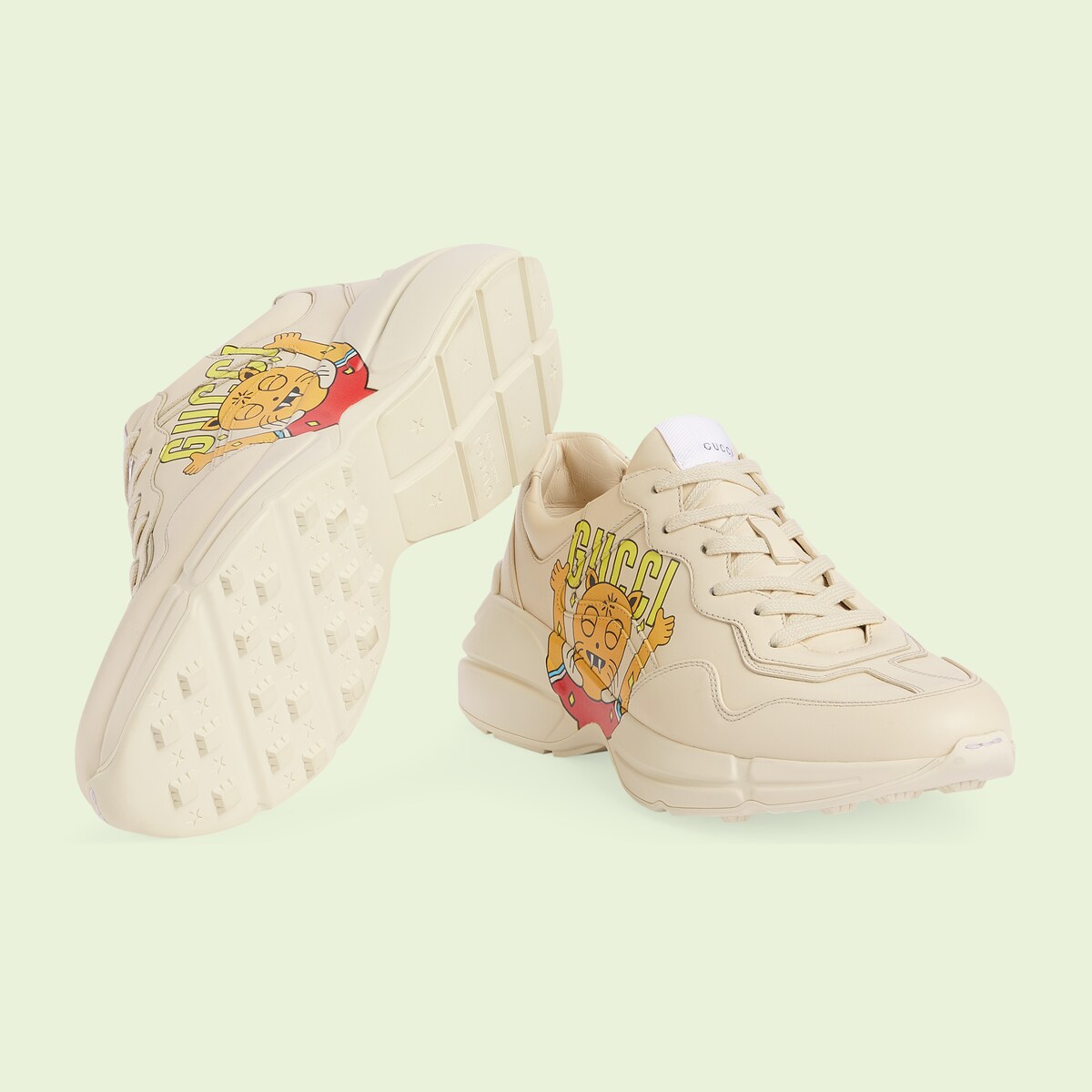 Men's Rhyton sneaker with cat print in ivory leather GUCCI® Canada