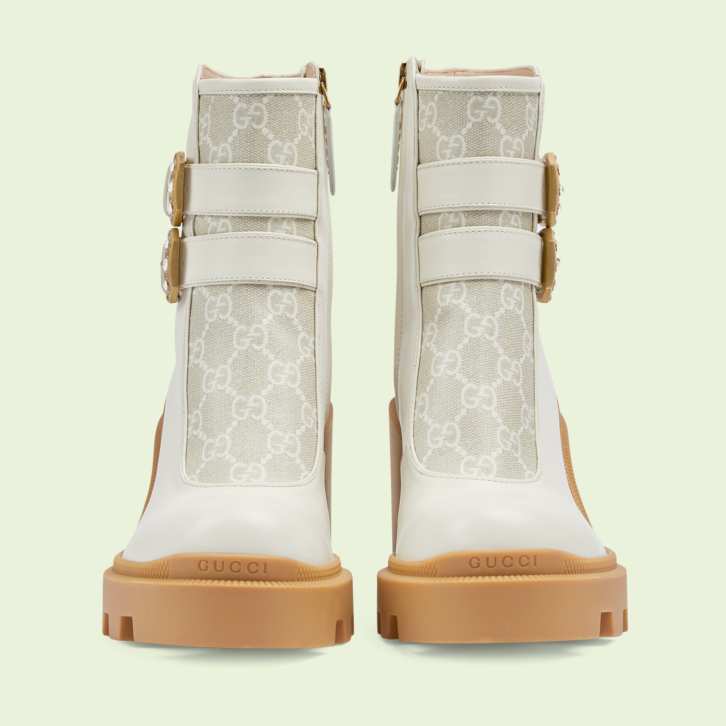 Women's GG ankle boot with buckles in white leather GUCCI® US