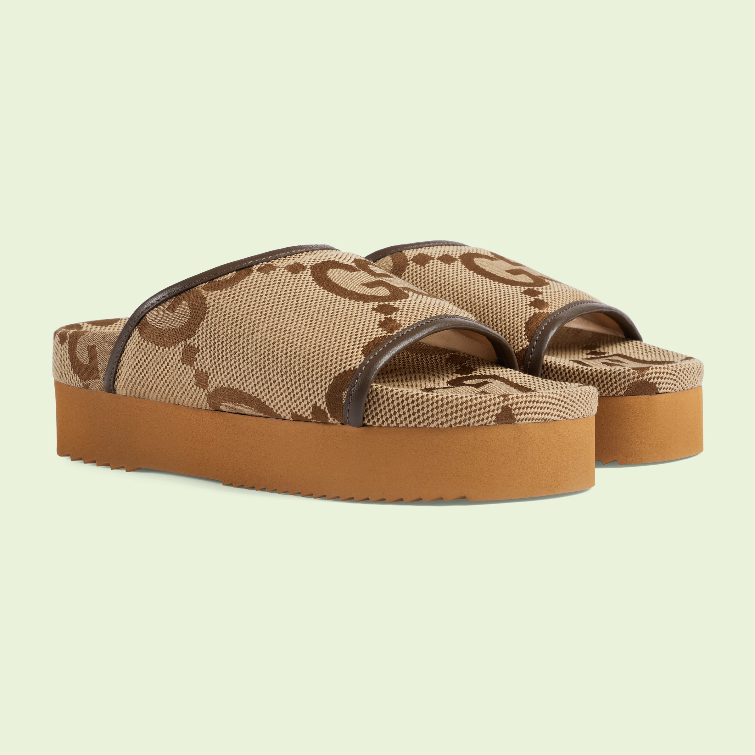 Women's jumbo GG platform slide in camel and ebony canvas GUCCI® US