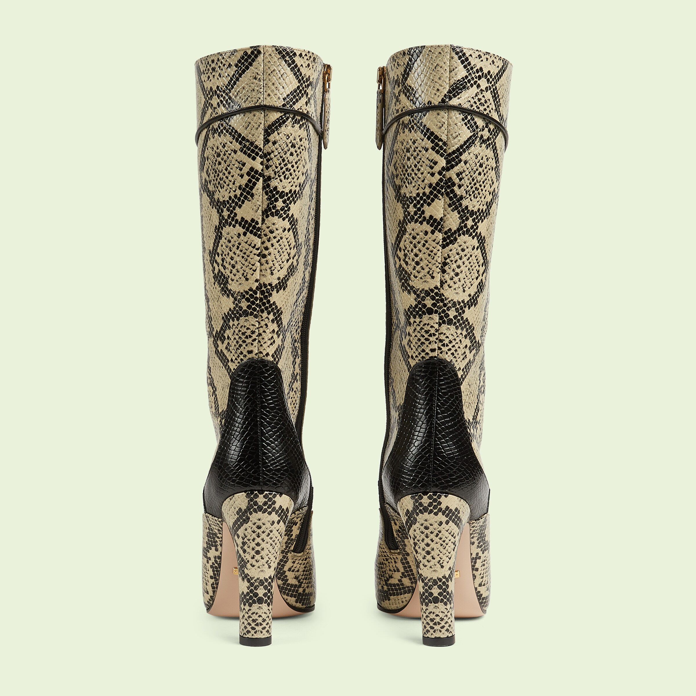 Women's python print boots in beige and black leather | GUCCI® US