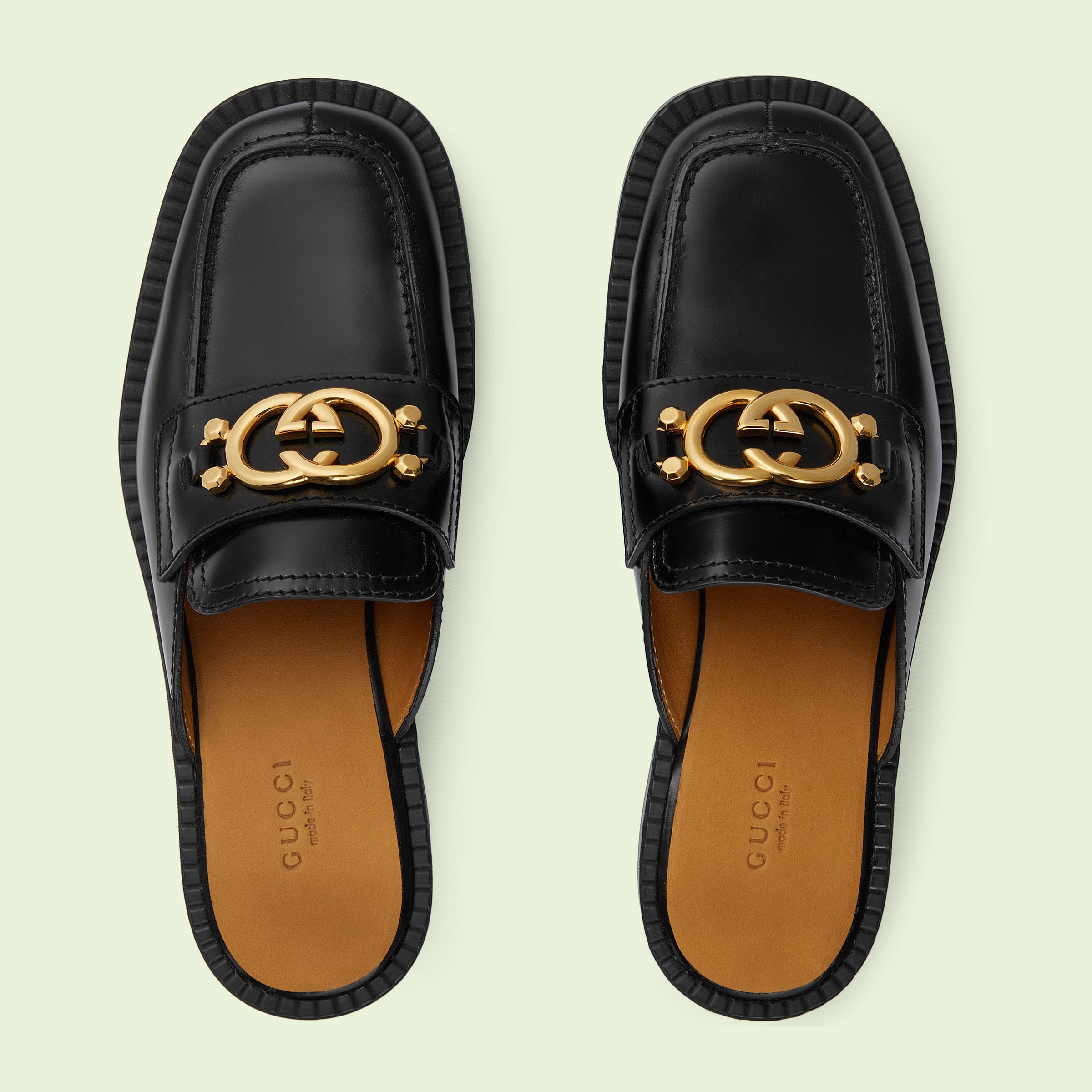 Women's slipper with Interlocking G in black leather | GUCCI® US