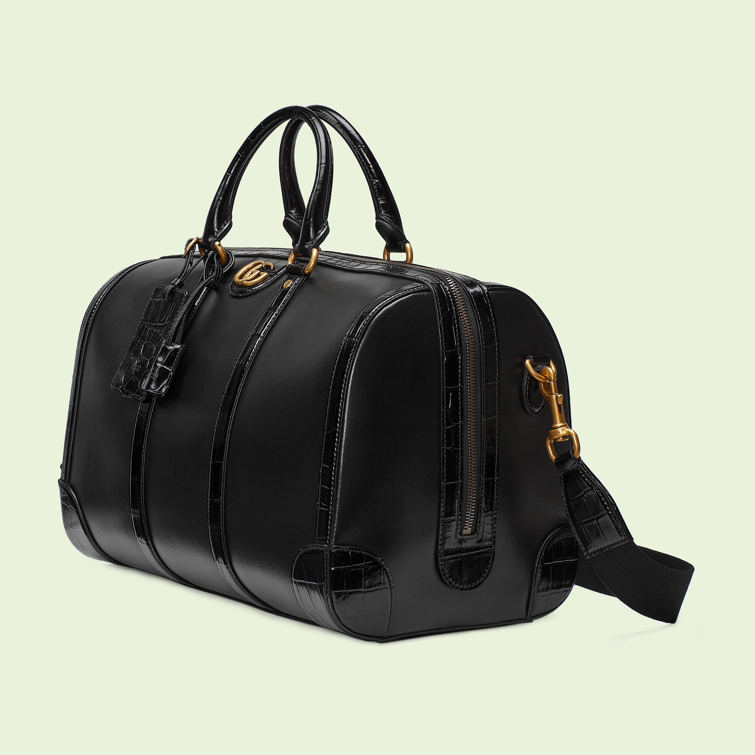 Crocodile trim duffle bag with Double G in black GUCCI® US