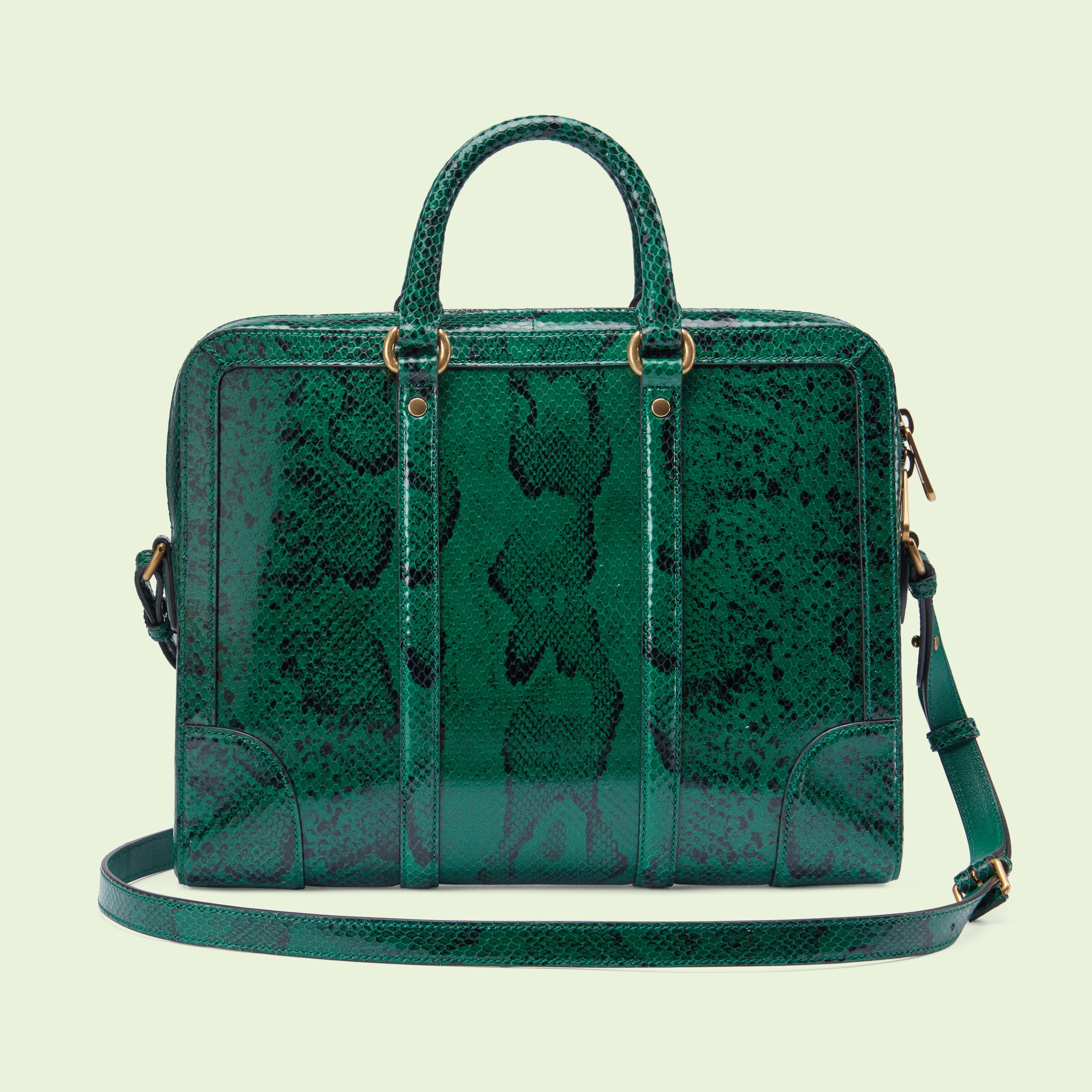 Python briefcase with Double G in emerald green GUCCI® US