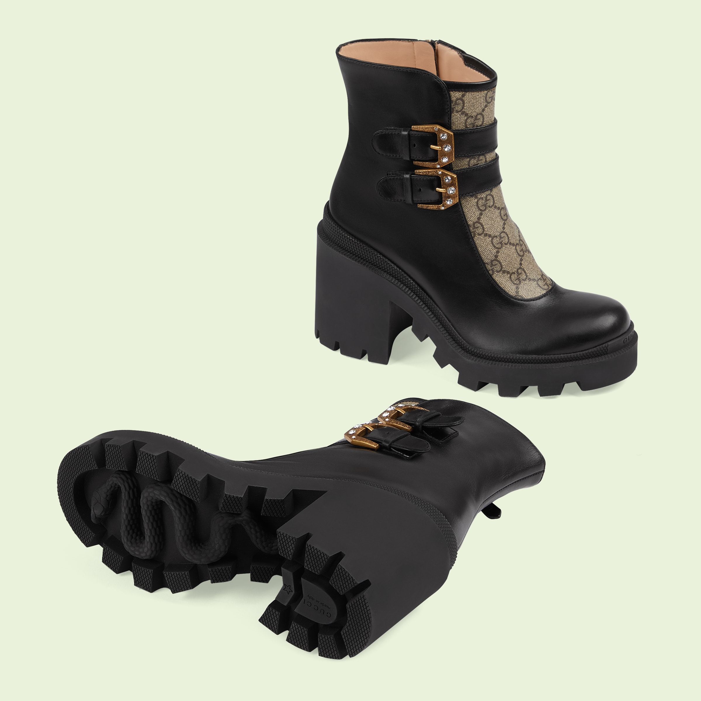 Women's GG ankle boot with buckles in black leather GUCCI® PL