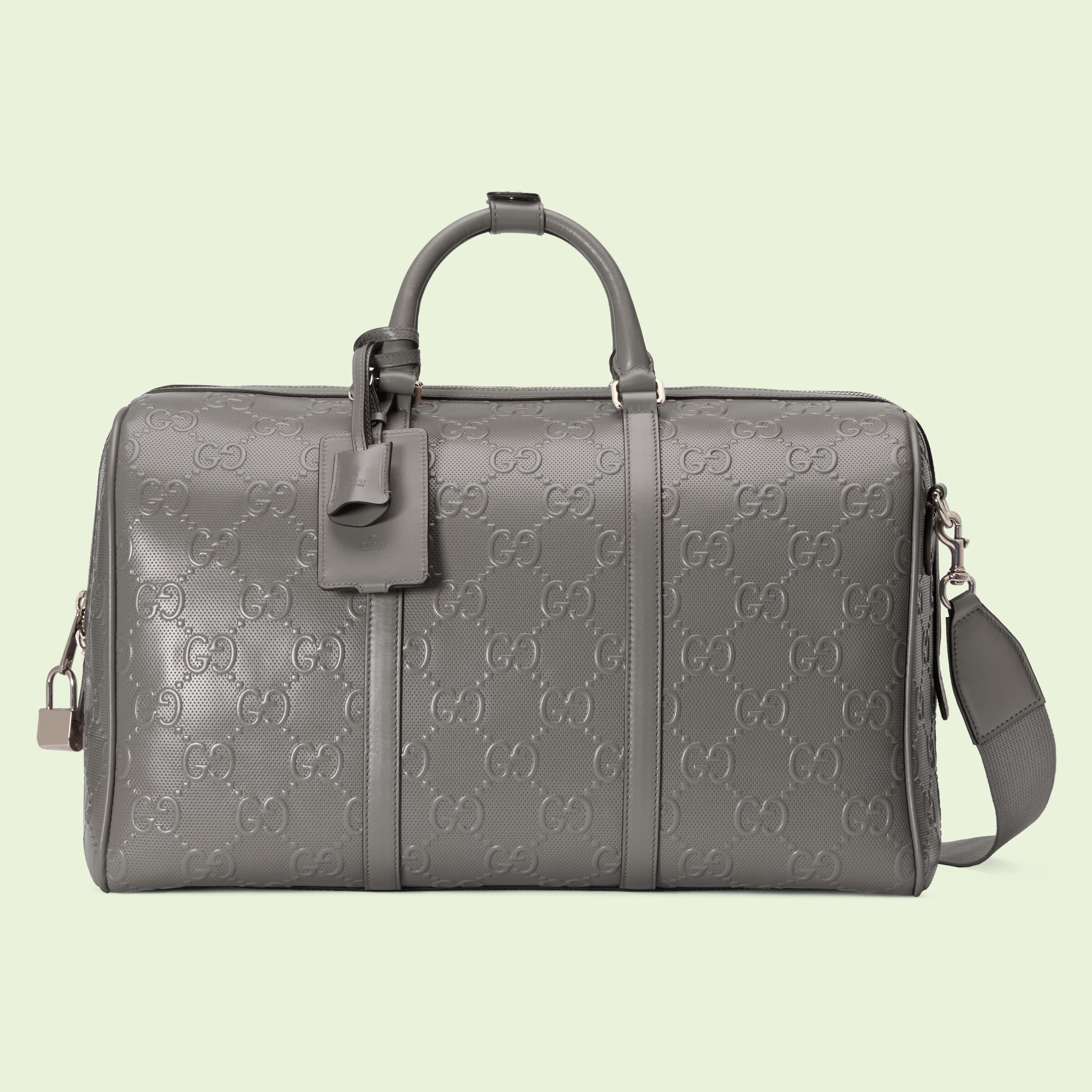 GG embossed duffle bag in grey leather GUCCI® US