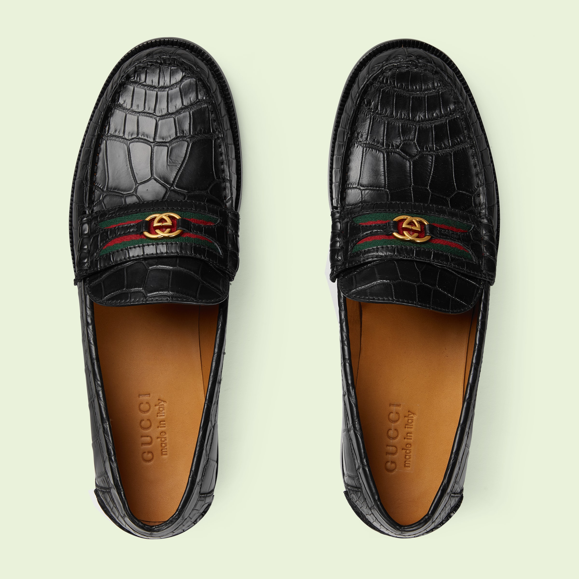 Men's crocodile loafer in black GUCCI® US