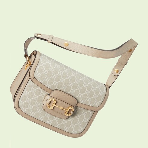 GUCCI Horsebit 1955 GG Supreme Canvas Shoulder Bag Beige 602204