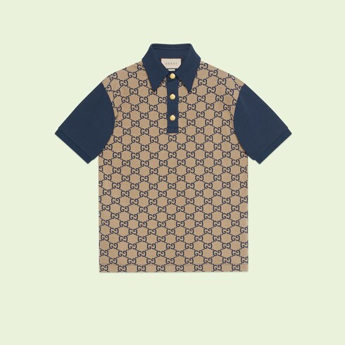 Maxi GG silk cotton polo in Blue Beige Ready-to-wear | GUCCI® SI