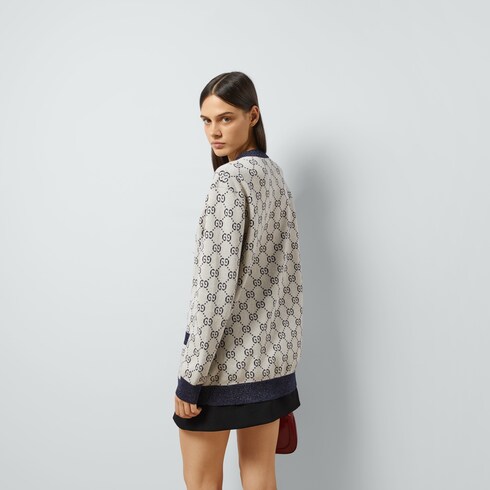 GG cotton jacquard cardigan in White Blue Ready-to-wear