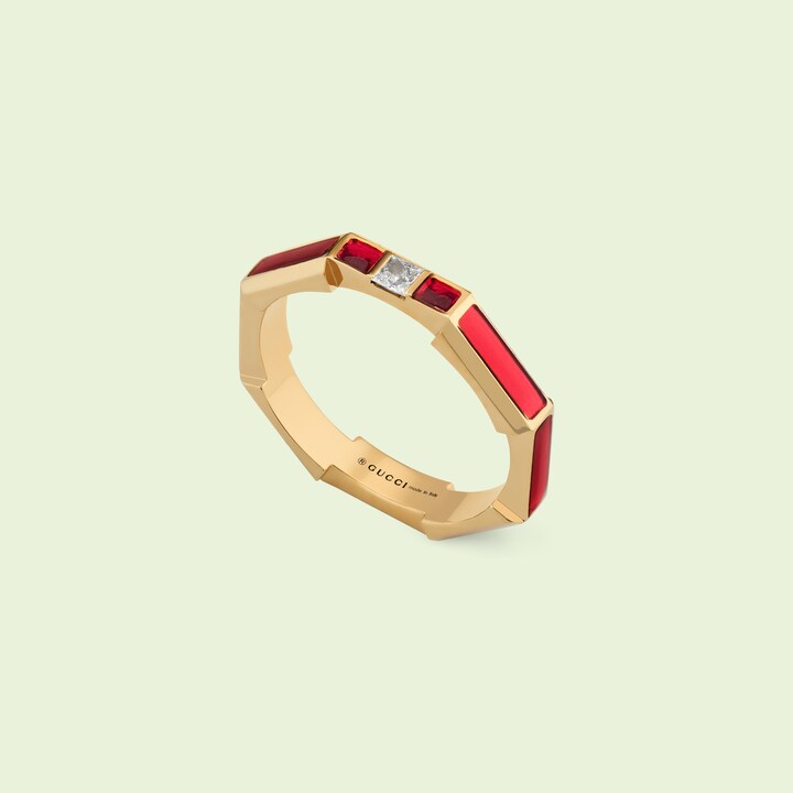 Gucci Link to Love enamel and diamond ring in 18k yellow gold GUCCI® NL