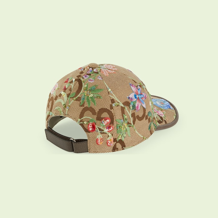 Casquette GG jumbo avec broderie fleur en beige et ébène GUCCI® FR