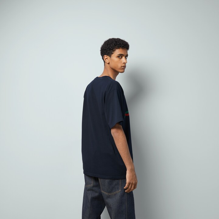 Cotton jersey 'Gucci Firenze 1921' Tshirt in dark blue GUCCI® US