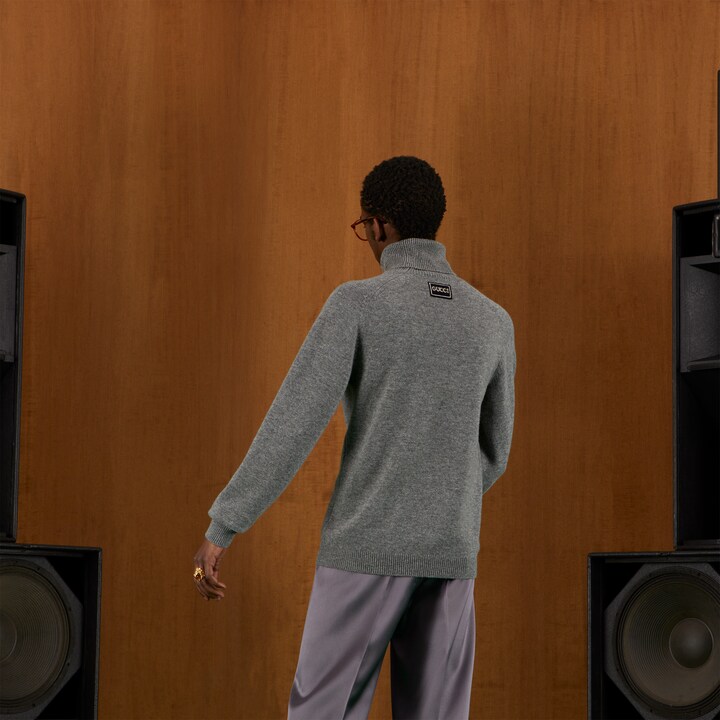 Wool jumper with Gucci patch in grey GUCCI® UK