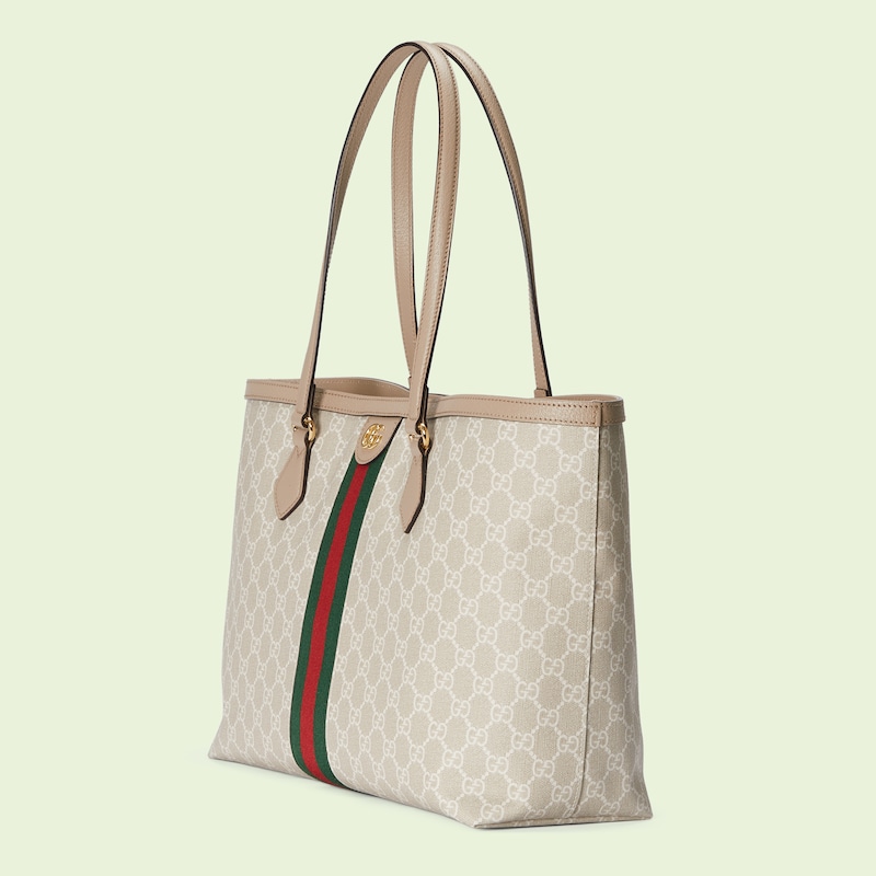 Ophidia GG medium tote in beige and white canvas | GUCCI® US