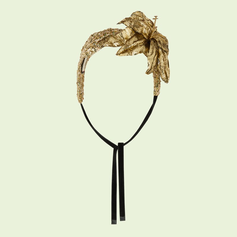 KW ®غوتشي |Hairband with flower in gold Gucci Hairband with flower