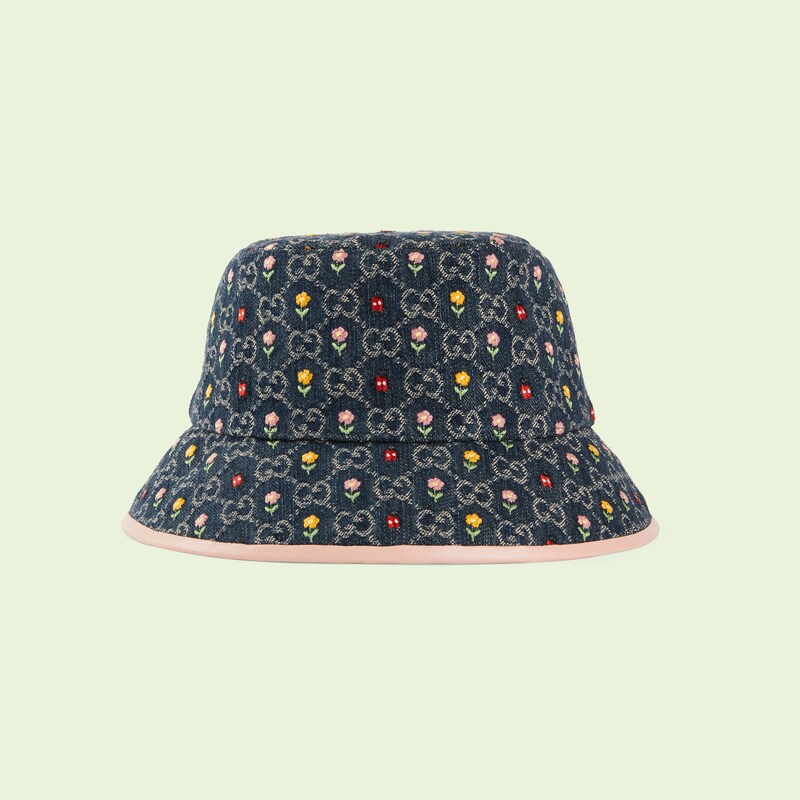GG denim bucket hat with embroidery in 