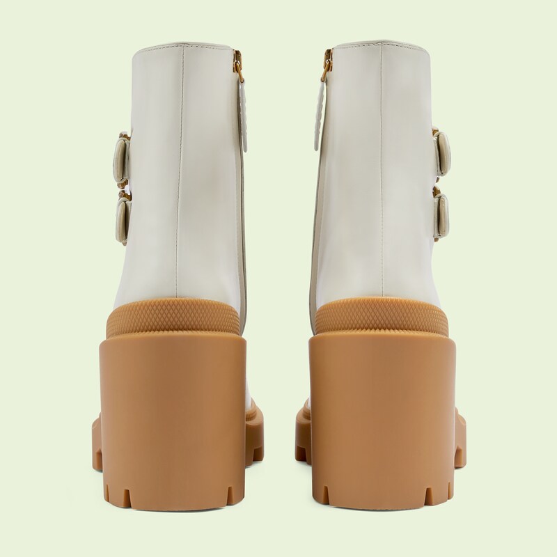 Women's GG ankle boot with buckles in white leather GUCCI® US