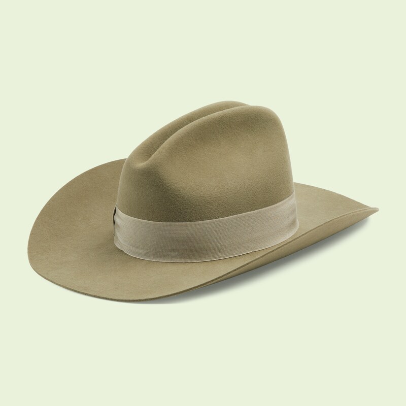Cappello fedora in feltro a falda larga con Doppia G in verde oliva |  GUCCI® CH