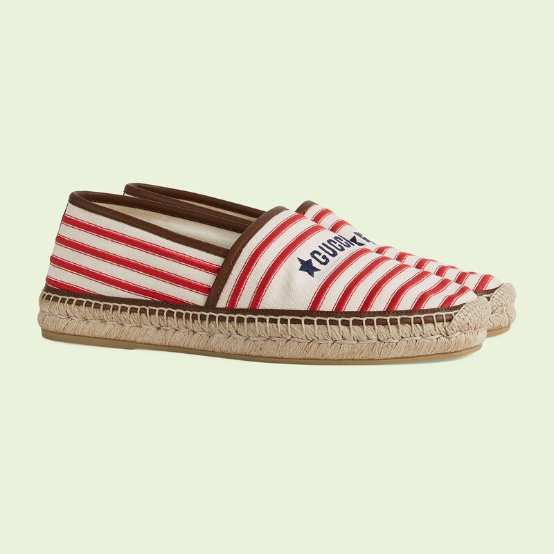 Espadrillas uomo Gucci e stelle in tessuto color gesso e rosso | GUCCI®  Italia