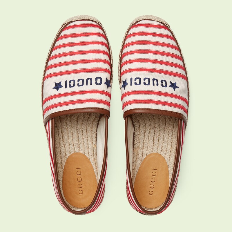 Espadrillas uomo Gucci e stelle in tessuto color gesso e rosso | GUCCI®  Italia