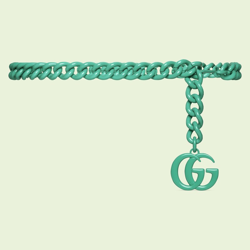 GG Marmont chain belt in mint green metal | GUCCI® BE Gucci GG Marmont chain belt