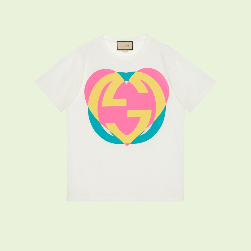 T-Shirt mit GG Herz-Print in weiß 