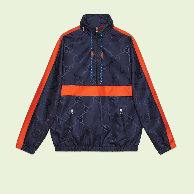 Jumbo GG nylon hooded jacket in blue 