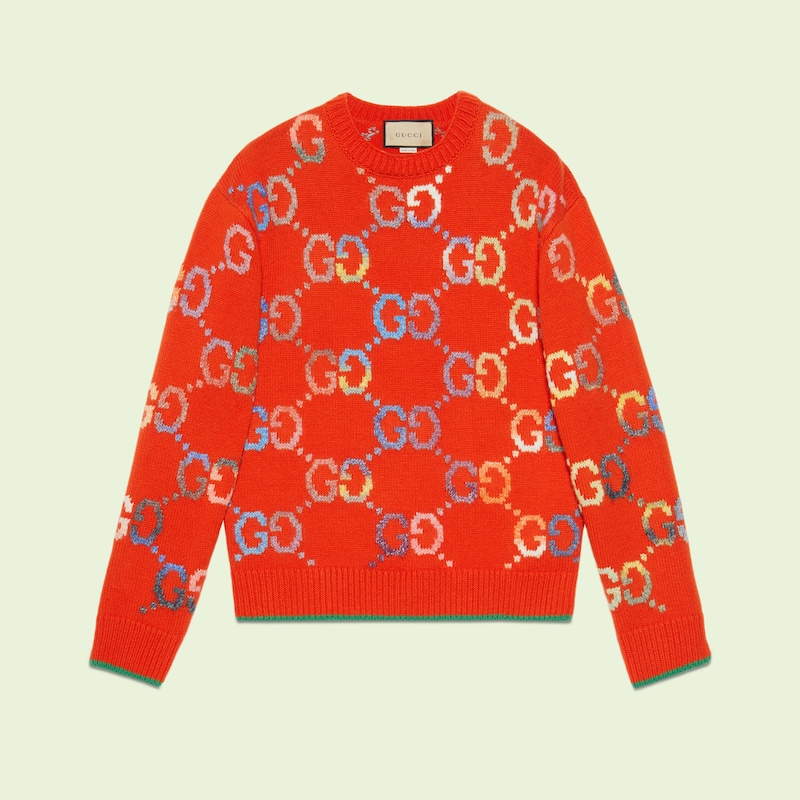 Gucci GG Wool Jacquard Sweater, Size M, Orange, Ready-to-wear