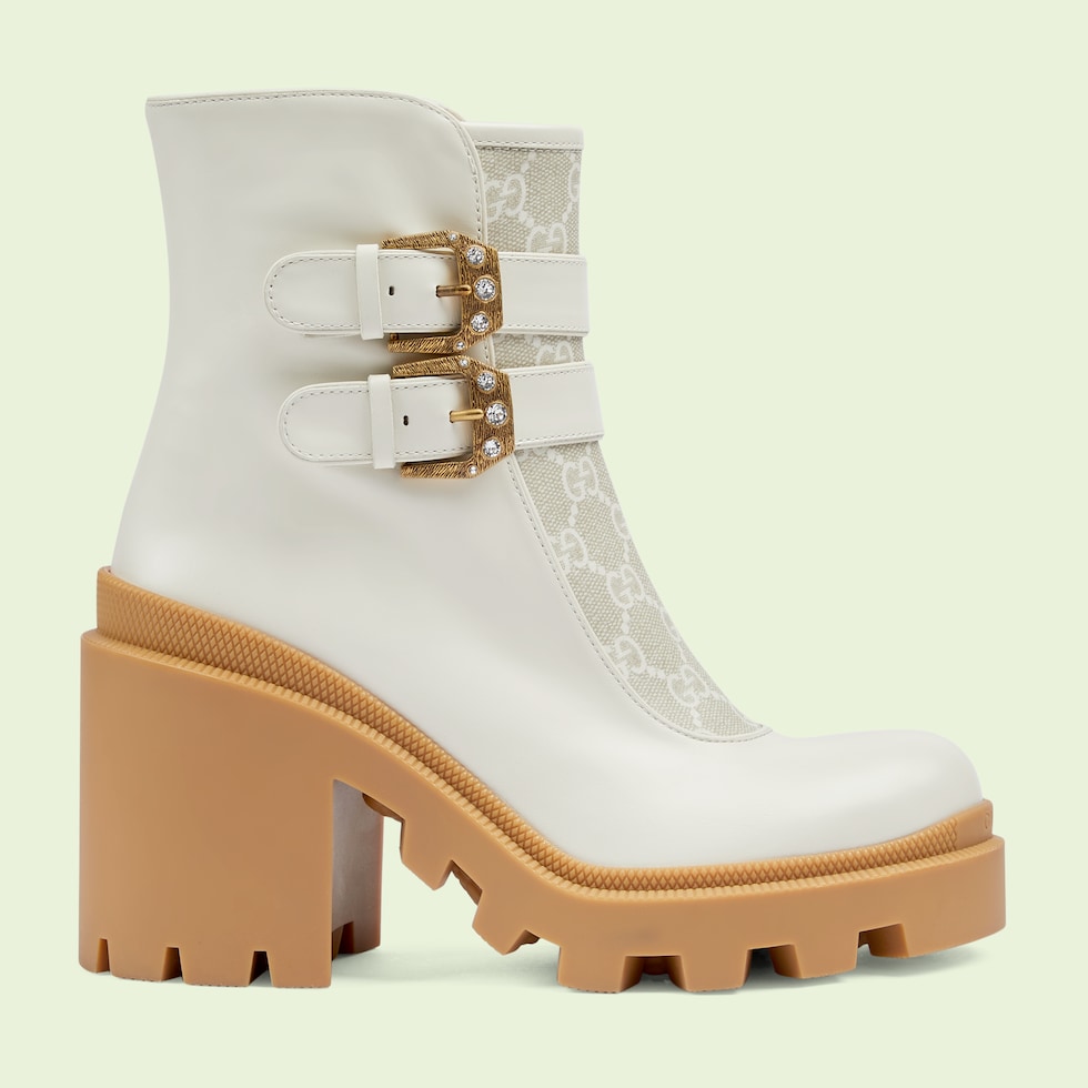 Women's GG ankle boot with buckles in white leather GUCCI® US