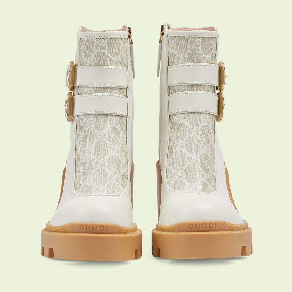 Women's GG ankle boot with buckles in white leather GUCCI® US
